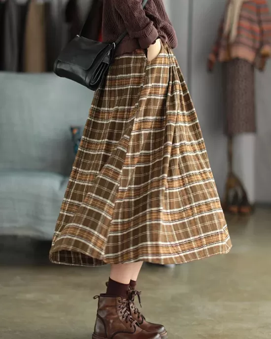 Artistic Retro Plaid A-Line Skirt