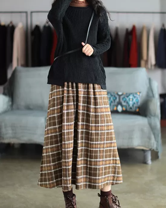 Artistic Retro Plaid A-Line Skirt