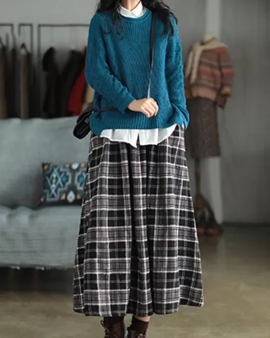 Artistic Retro Plaid A-Line Skirt