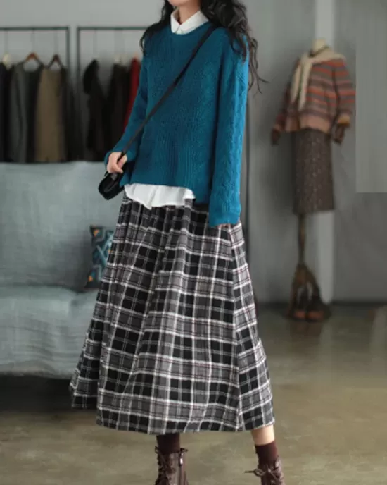 Artistic Retro Plaid A-Line Skirt