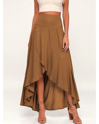 Simple  Asymmetric Split-Front Falbala Solid Color  Skirts Bottoms