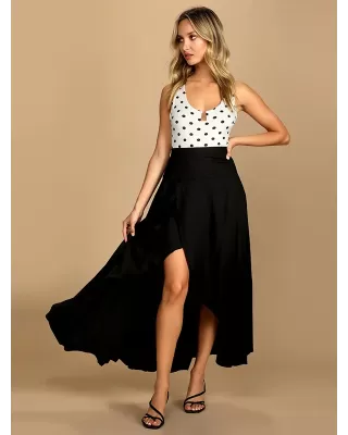 Simple  Asymmetric Split-Front Falbala Solid Color  Skirts Bottoms