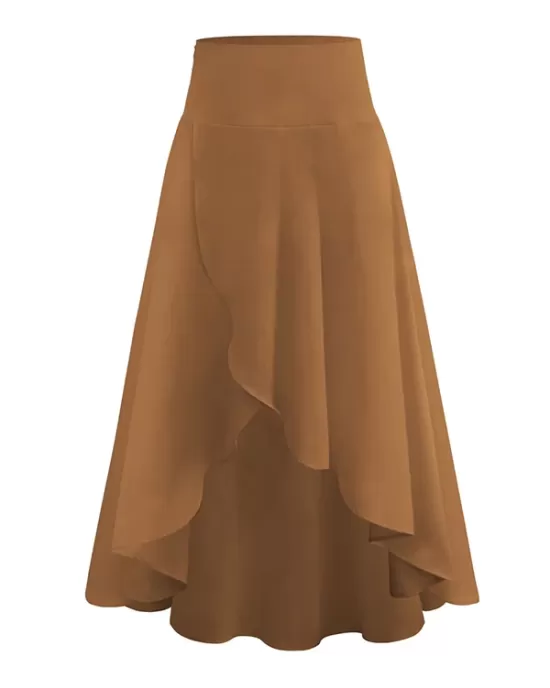 Simple  Asymmetric Split-Front Falbala Solid Color  Skirts Bottoms