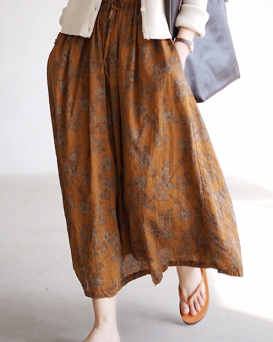 Vintage Loose Floral Printed A-Line Skirts Bottom