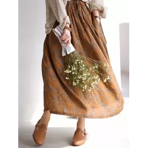 Vintage Loose Floral Printed A-Line Skirts Bottom