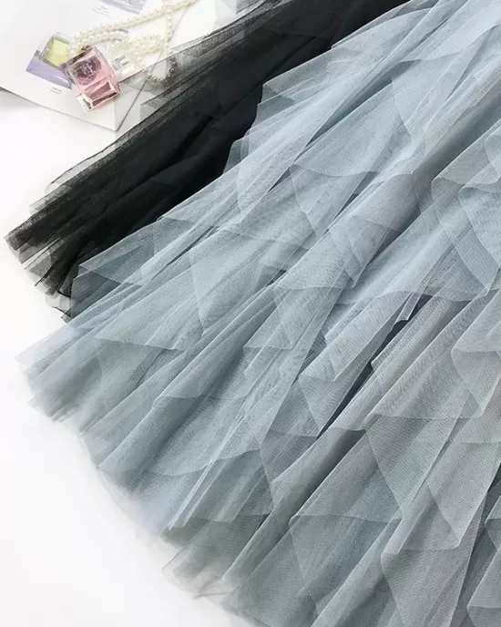 Solid Color Irregular Tiered Gauze Skirt