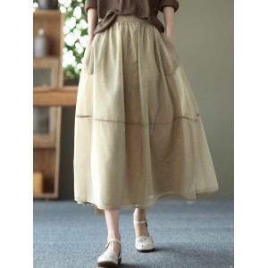 Simple Loose Solid Color Split-Joint Bubble Skirt