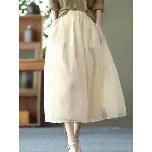 Simple Loose Solid Color Split-Joint Bubble Skirt