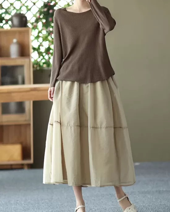 Simple Loose Solid Color Split-Joint Bubble Skirt