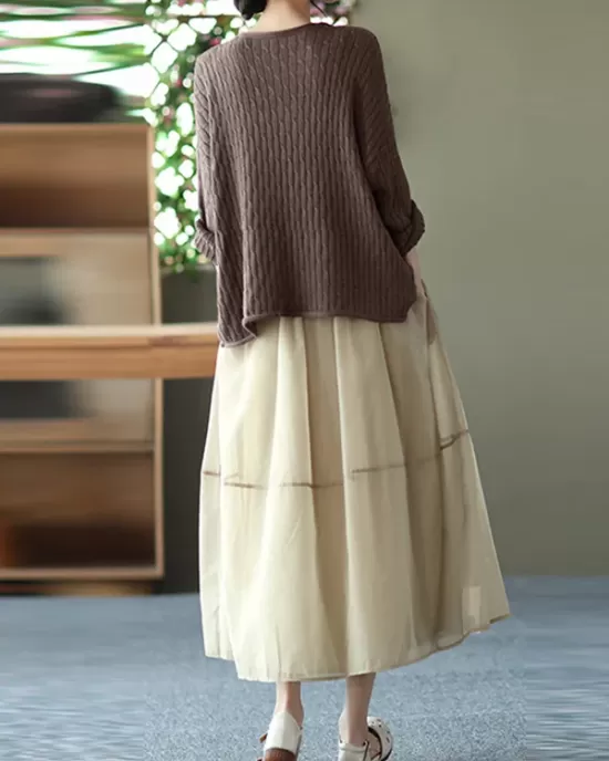 Simple Loose Solid Color Split-Joint Bubble Skirt