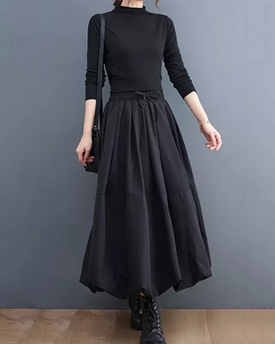 Urban Loose Drawstring High Waisted Black Bubble Skirt