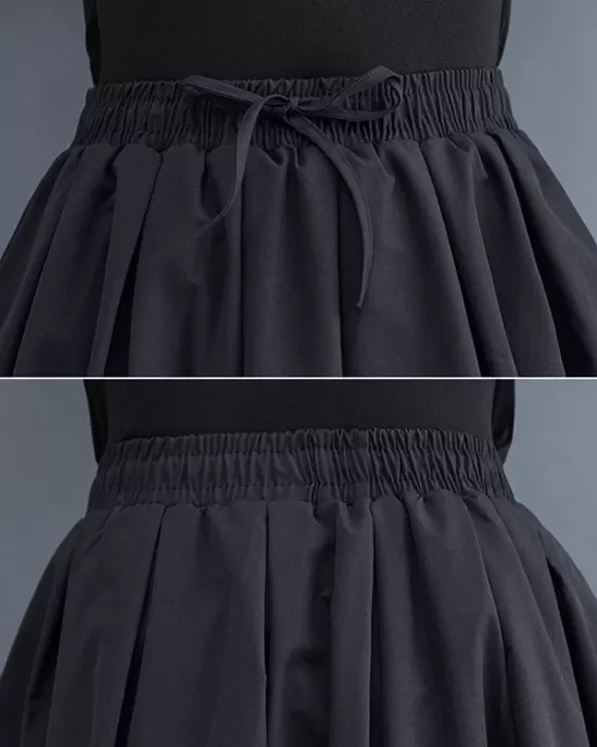 Urban Loose Drawstring High Waisted Black Bubble Skirt