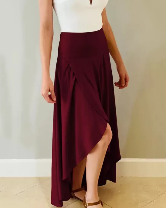 Simple  Asymmetric Split-Front Falbala Solid Color  Skirts Bottoms