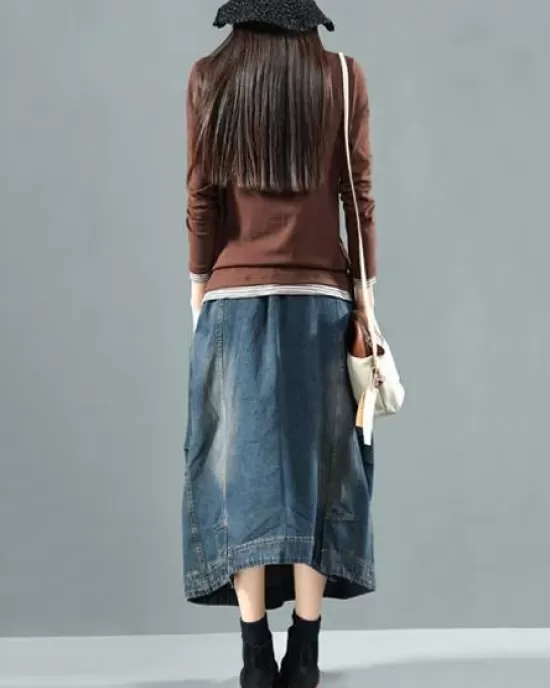 Split-joint Denim Skirt Bottom