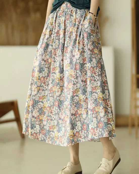 Original Floral Cotton-Blend A-Line Skirt