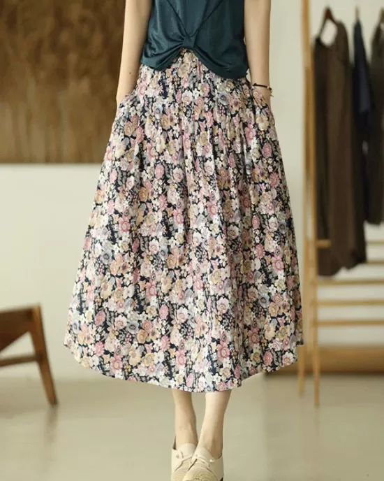 Original Floral Cotton-Blend A-Line Skirt