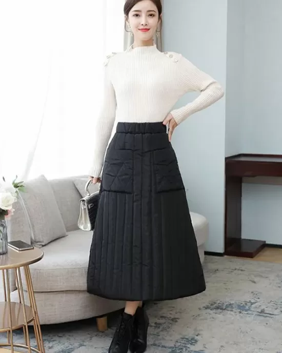 Vintage Loose Elasticity High-Waisted A-Line Padded Skirt Bottom