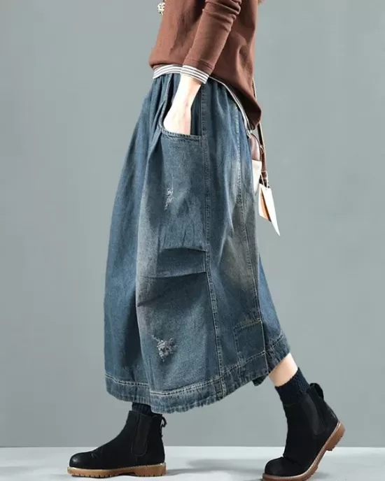 Split-joint Denim Skirt Bottom