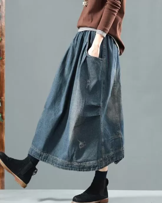 Split-joint Denim Skirt Bottom