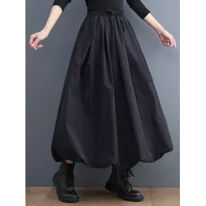 Urban Loose Drawstring High Waisted Black Bubble Skirt