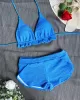 Padded Solid Color Halterneck Bikini Swimsuit Two Pieces Set