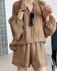 Casual Loose Solid Color Puff Sleeves Blouse&Wide Leg Shorts Two Pieces Set