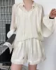 Casual Loose Solid Color Puff Sleeves Blouse&Wide Leg Shorts Two Pieces Set