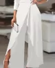 Solid Color One-Shoulder Long Sleeves T-Shirt + High-Waisted Wide Leg Pants Trousers Two Pieces Set