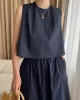 Solid Color Round-Neck Vest + High Waisted  Skirt Two Pieces Set