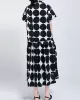 Mock Neck Buttoned Pockets Polka-Dot Blouses Top + A-Line High Waisted Skirts Bottom Two Pieces Set