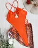 Padded Hollow Solid Color One-Piece Swimwear & Skirts Two Pieces Set