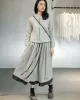 Urban Long Sleeves Buttoned Round-Neck Jacket Top+ Split-Joint Skirt Two Pieces Set