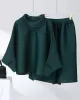 Simple Loose Long Sleeves Pleated Solid Color High-Neck T-Shirt Top&Wide Legs Pants Two Pieces Set