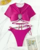 Asymmetric Hollow Solid Color Round-Neck Bikini Swimsuit Two Pieces Set