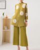 Pleated Polka Dot Long Sleeves Loose Stand Collar Two Pieces Set