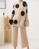 Pleated Polka Dot Long Sleeves Loose Stand Collar Two Pieces Set