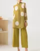 Pleated Polka Dot Long Sleeves Loose Stand Collar Two Pieces Set