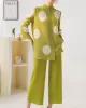 Pleated Polka Dot Long Sleeves Loose Stand Collar Two Pieces Set