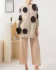 Pleated Polka Dot Long Sleeves Loose Stand Collar Two Pieces Set