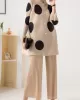 Pleated Polka Dot Long Sleeves Loose Stand Collar Two Pieces Set