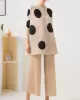 Pleated Polka Dot Long Sleeves Loose Stand Collar Two Pieces Set