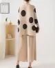 Pleated Polka Dot Long Sleeves Loose Stand Collar Two Pieces Set