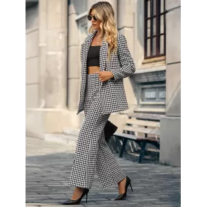 Casual Long Sleeves Loose Plaid Lapel Collar Two Pieces Set