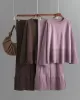 Casual Long Sleeves Loose Solid Color Round-Neck Sweater Tops & Wide Leg Pants Two Pieces Set