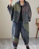 Contrast Color Fringed Split-Joint Long Sleeves Printed Outwear + Harem Pants  Two Pieces Set