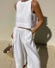 Solid Color Loose Round-Neck Sleeveless Vest + Elasticity Wide Leg Pants Two Pieces Set