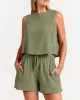 Solid Color Round-Neck Vest + Elasticity Drawstring Shorts Two Pieces Set