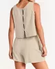 Solid Color Round-Neck Vest + Elasticity Drawstring Shorts Two Pieces Set