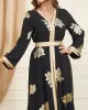 Belted Muslim Printed Split-Front Long Sleeves V-Neck Two Pieces Set Maxi Dresses