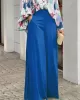 Loose Long Sleeves Floral Printed Blouses + High-Waisted Solid CoLor Wide Leg Pants Trousers Two Pieces Set